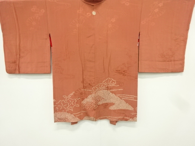 アンティーク　紋錦紗絞り遠山に笠松・桜模様一つ紋絵羽織